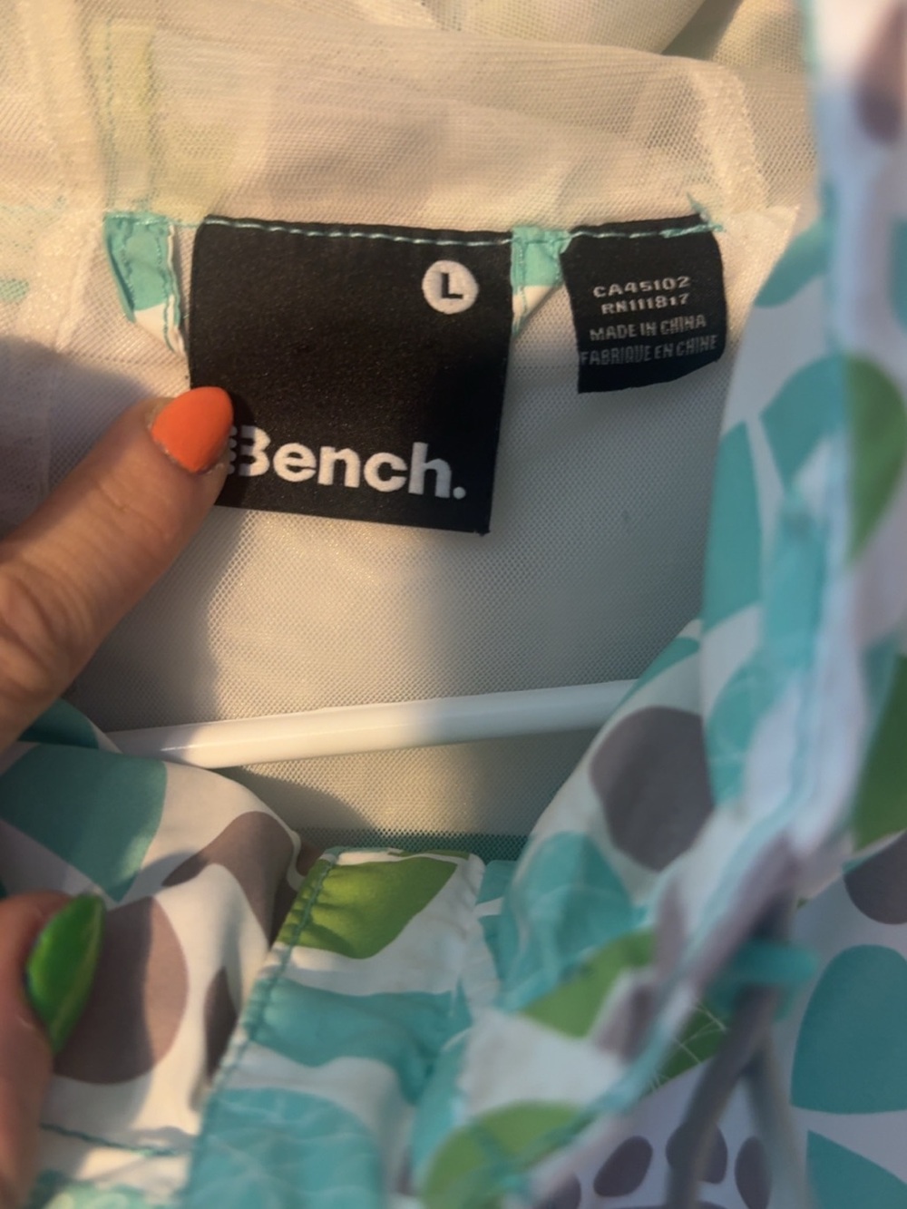 Bench White Windbreaker with Aqua and Lime Polka Dots
